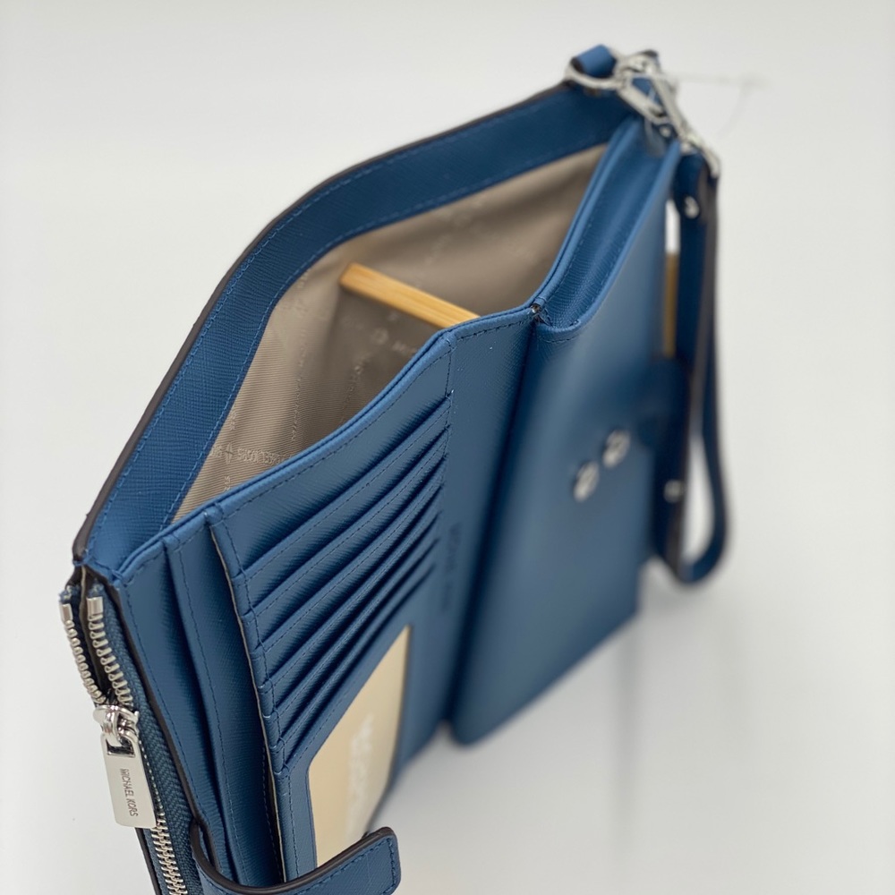 MICHAEL KORS LG DOUBLE ZIP WRISTLET Wallet Teal Color - Picture 10 of 15